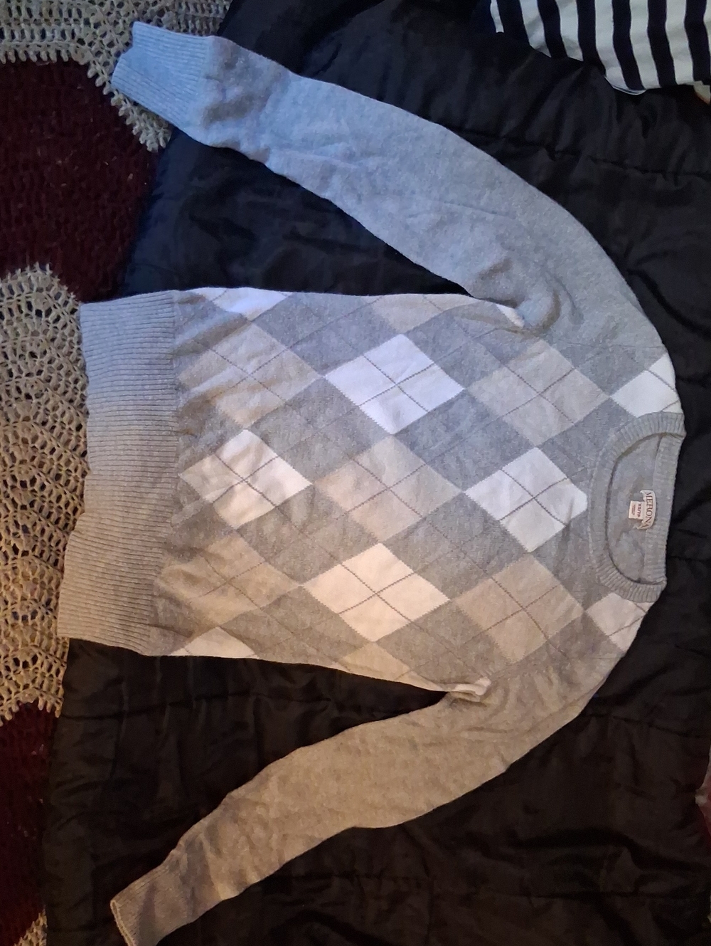 Merona Gray and White Argyle Crewneck Sweater